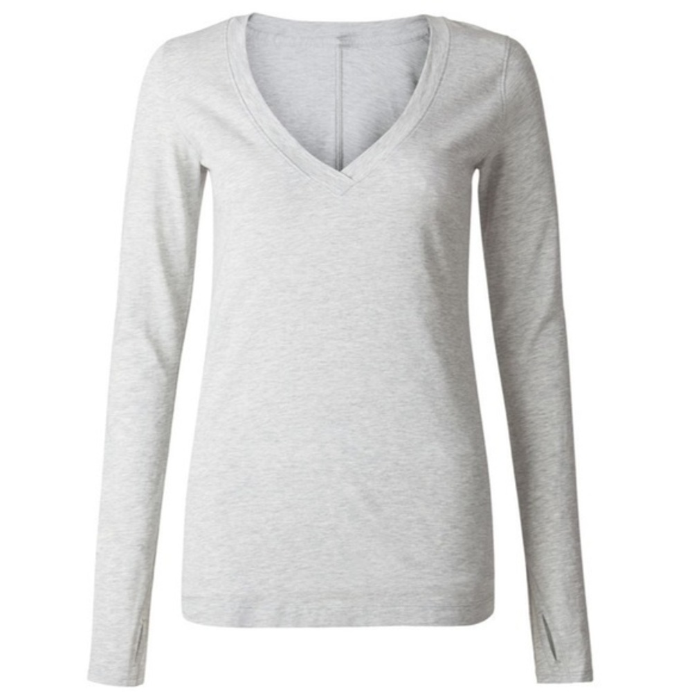 Lululemon Let Be Long Sleeve Shirt Heathered Grey VNeck Yoga Tee Athleisure Top